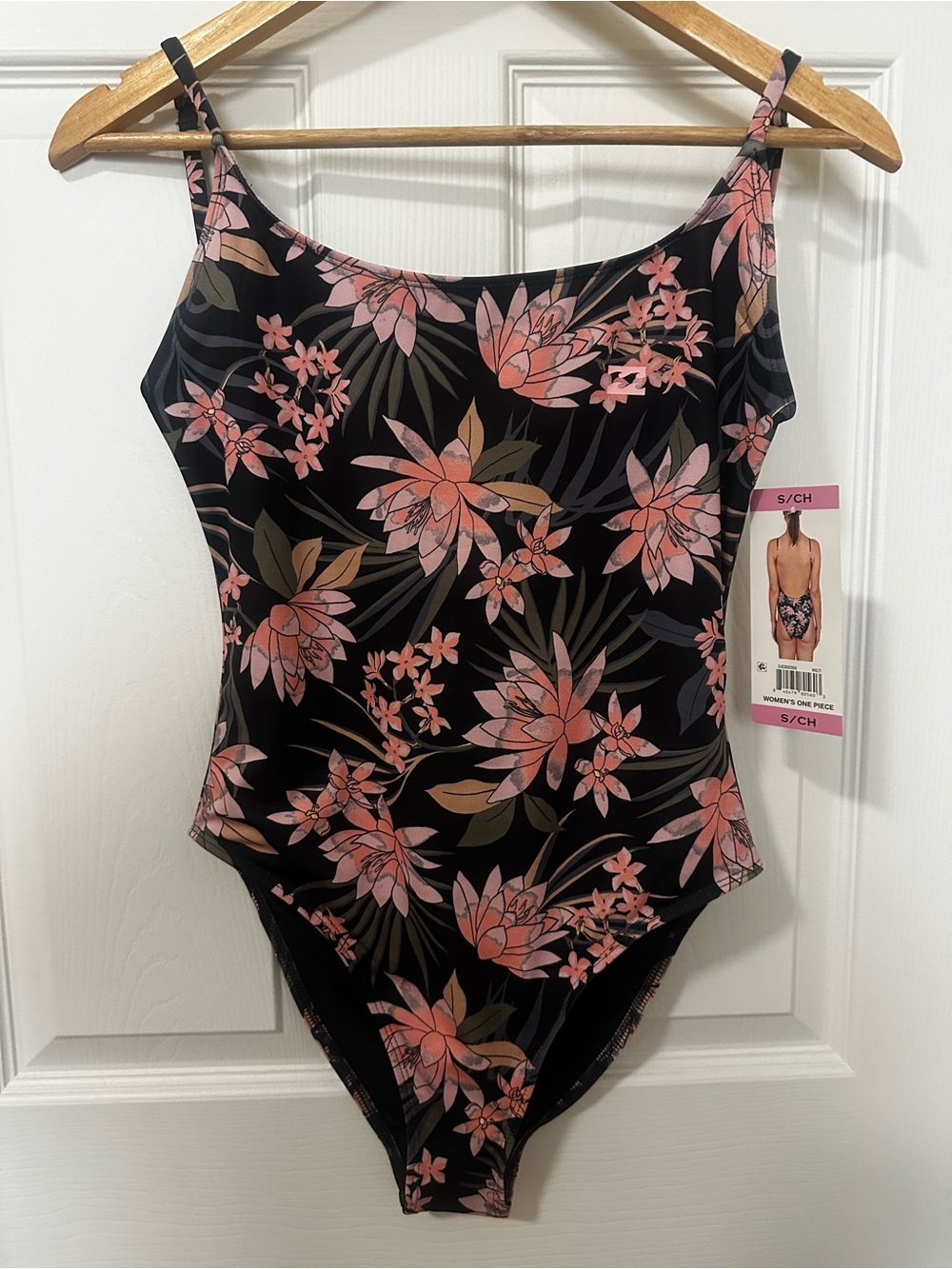 Billabong Black One-Piece Swimsuit with Pink Floral Print - Picture 3 of 7
